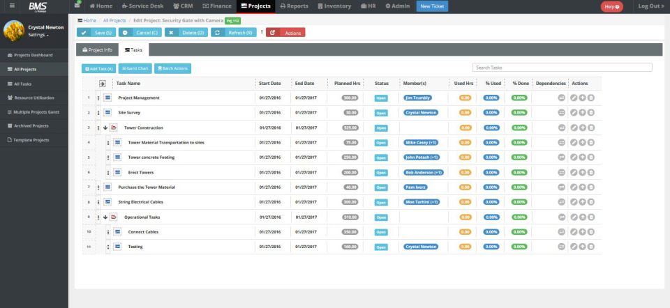 screenshot of Kaseya BMS